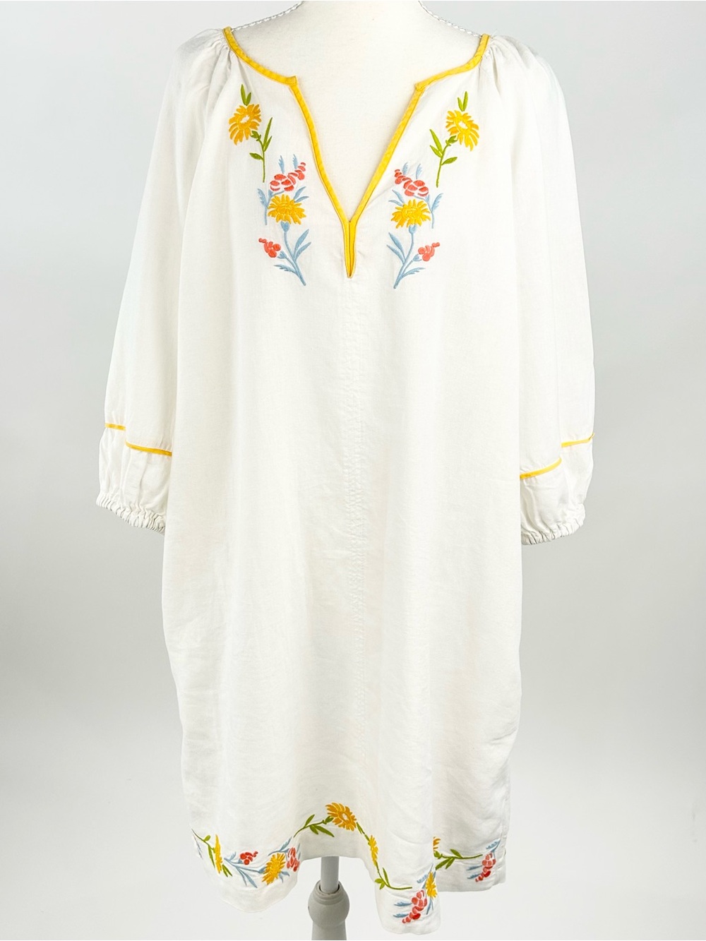 Calypso St Barth Linen Blend Embroidered Floral Tunic Shift Dress M White